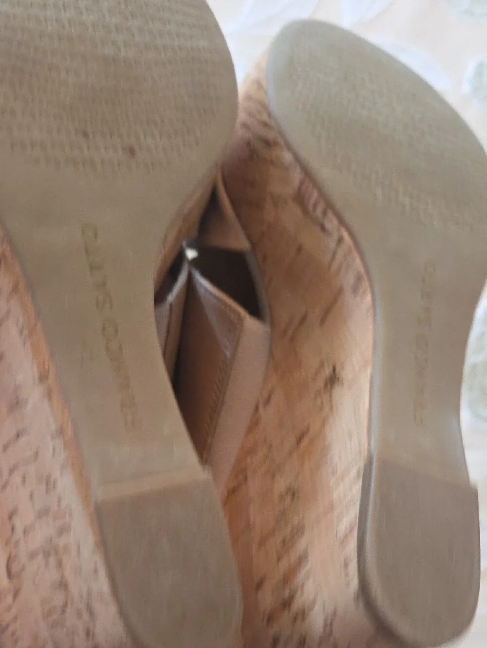Franco Sarto Nude Leather Cork Wedge Mules